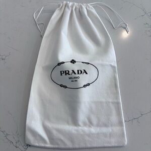 Prada Drawstring Dust Bag cotton LARGE 15”X 9” white black Prada Milano logo EUC